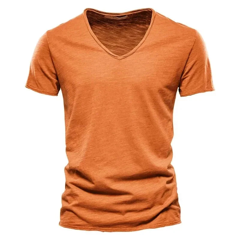 100% Cotton Men T Shirt Tops V Neck Thin Short Sleeve Tees Men Size S-5XL