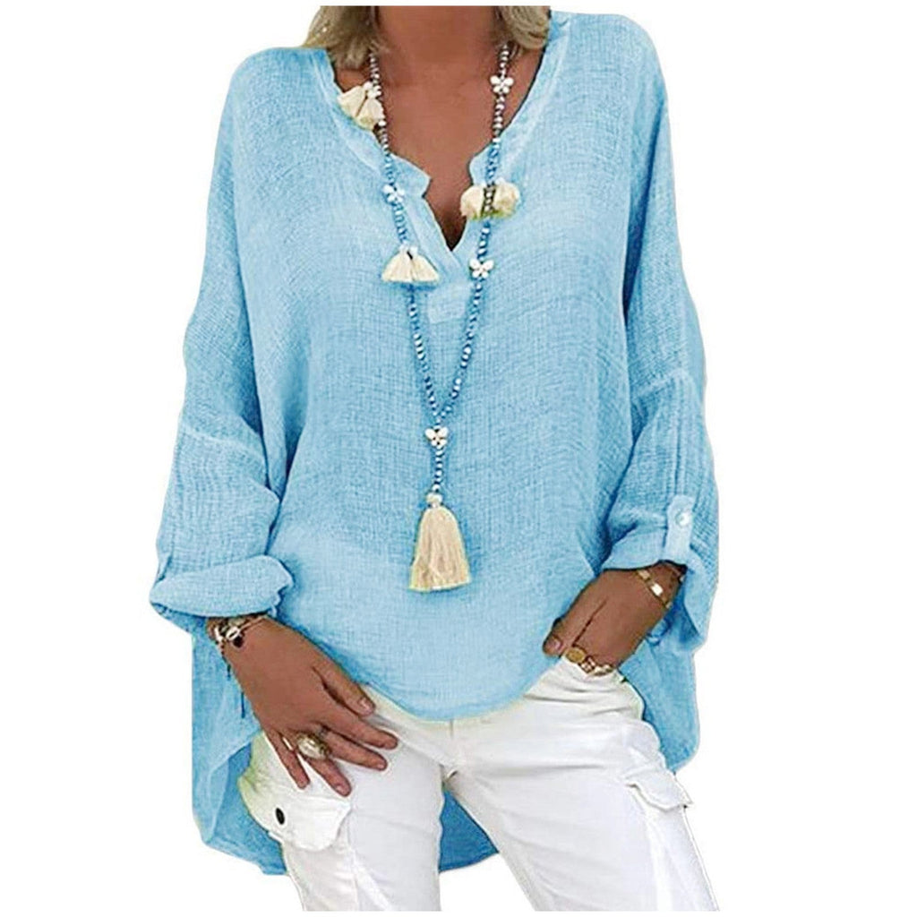Plus Size V-Neck Blouse - Casual Short Sleeve Summer Top