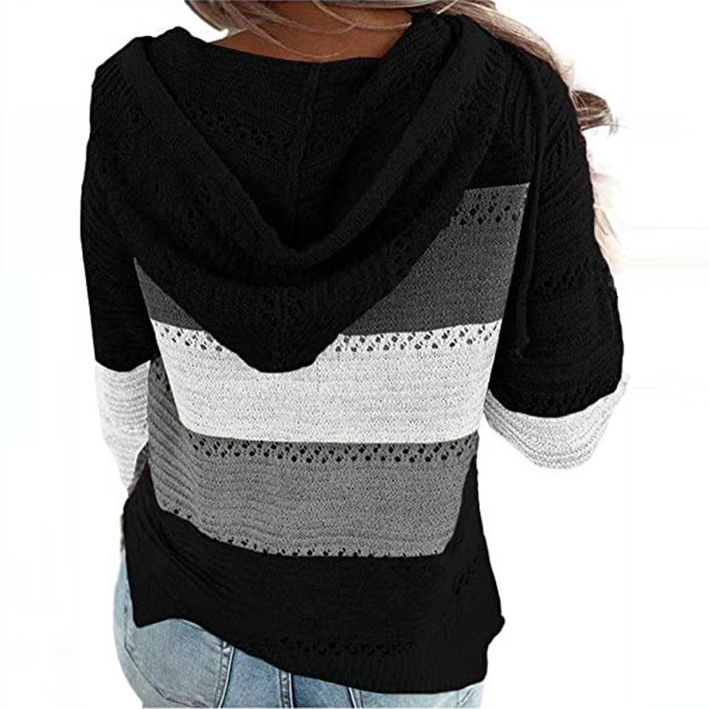 Plus Size Patchwork Hooded Sweater - Knit Pullover