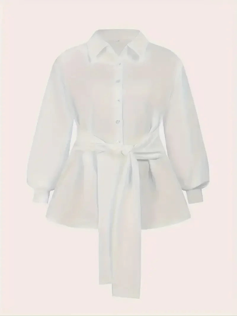 Plus Size 1XL-5XL Fashion Women‘s Solid Color Lapel Collar Blouse