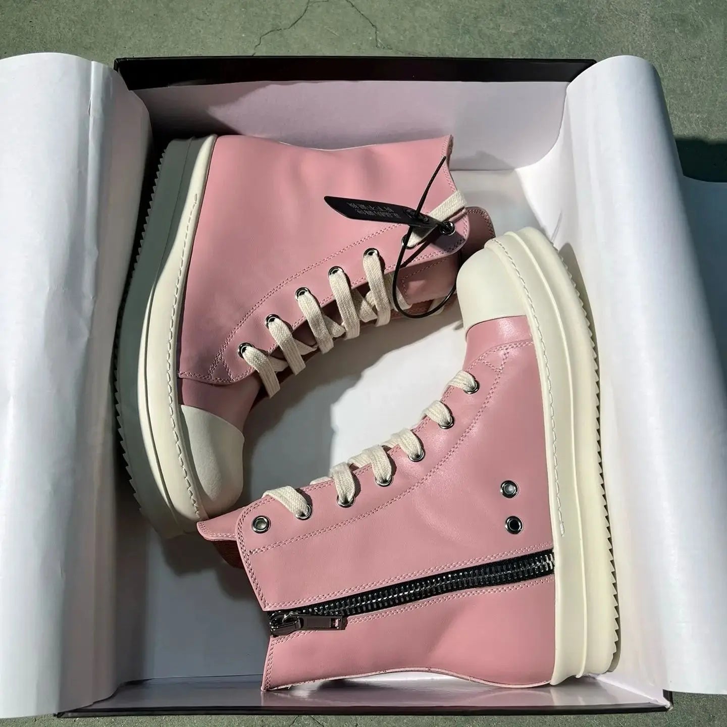 High Top Luxury Leather Lace Up Zip Sneaker