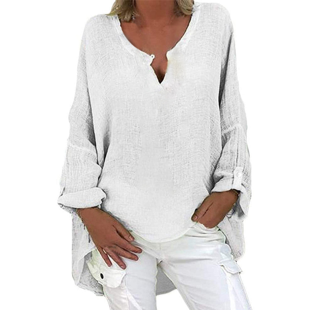 Plus Size V-Neck Blouse - Casual Short Sleeve Summer Top