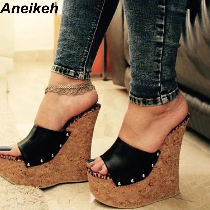 Aneikeh 2025 Summer Fashion Open Toe Sandals Platform Super High Heels