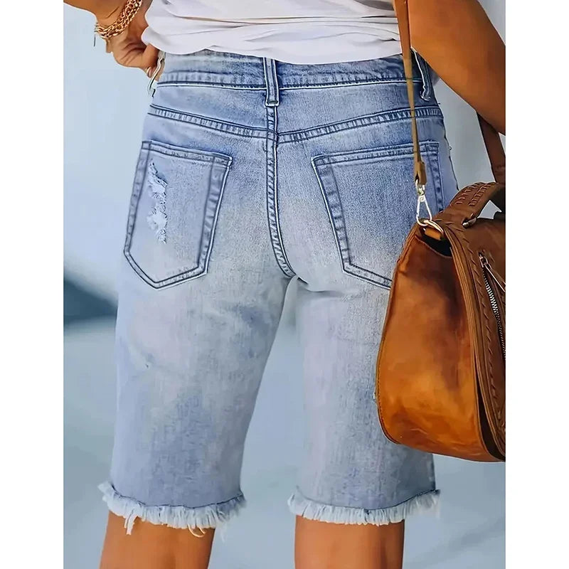 Ripped High-Waist Denim Shorts