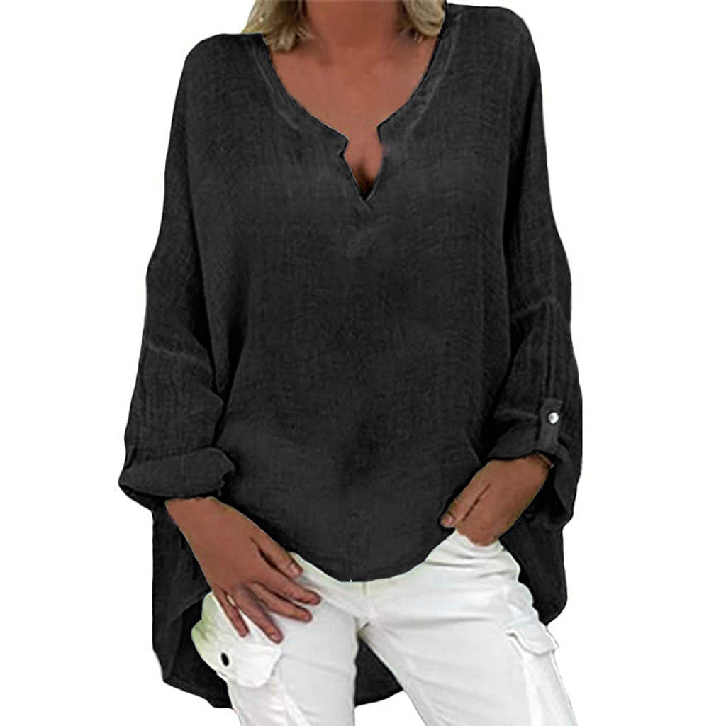 Plus Size V-Neck Blouse - Casual Short Sleeve Summer Top