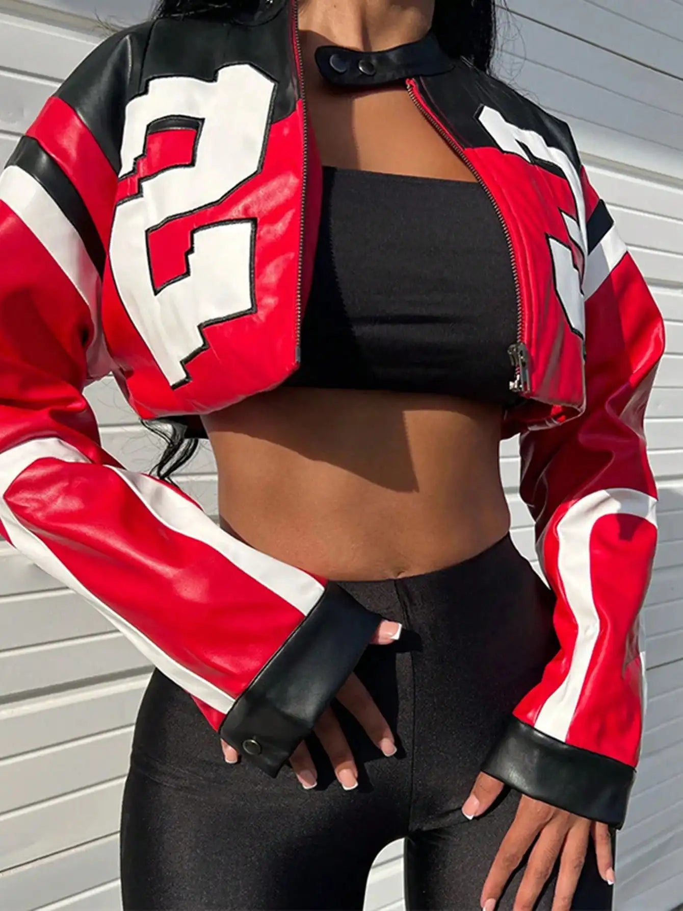 Faux Leather Bomber Jacket - Motorcycle Style