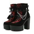Gdgydh Vintage Gothic Lace Ankle Boots for Women Chunky Heel Side