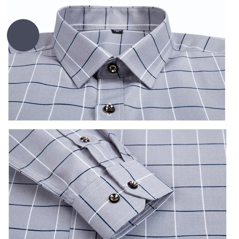 Men's Casual Shirt Long Sleeved Cotton Comfortable Breathable Plaid Striped
