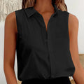 Sleeveless V-Neck Blouse - Button-Down Chiffon Tank Top