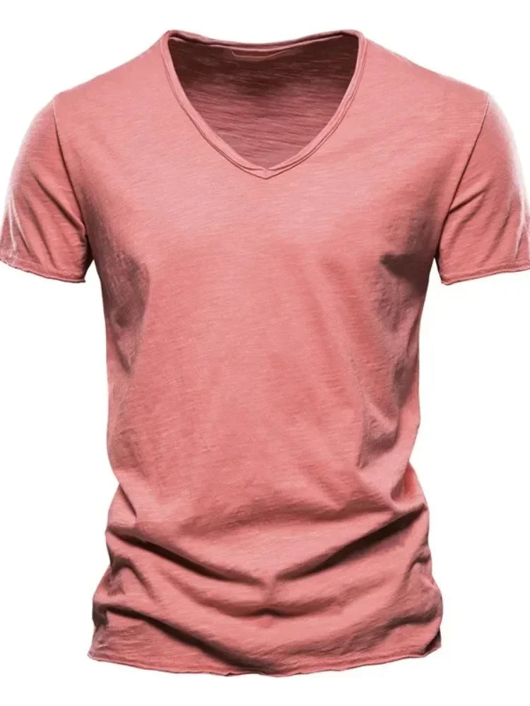 100% Cotton Men T Shirt Tops V Neck Thin Short Sleeve Tees Men Size S-5XL