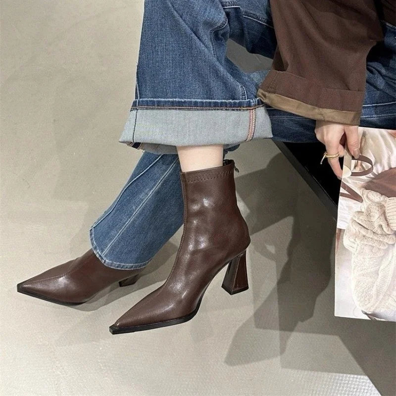 Winter Elegant Solid Color Sexy Zipper Thick Heel Casual Short Boots