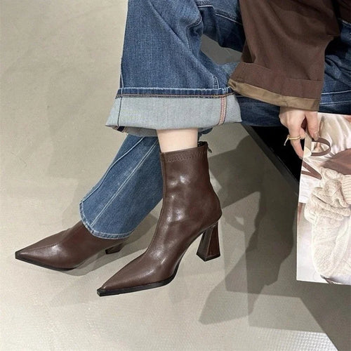 Winter Elegant Solid Color Sexy Zipper Thick Heel Casual Short Boots