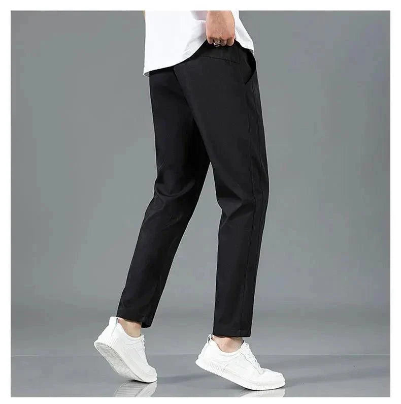 Ice Silk Men's Pants 2025 Summer New Black Gray Thin Business Casual Pants Outdoor Elastic Breathable Straight Leg Sweatpants