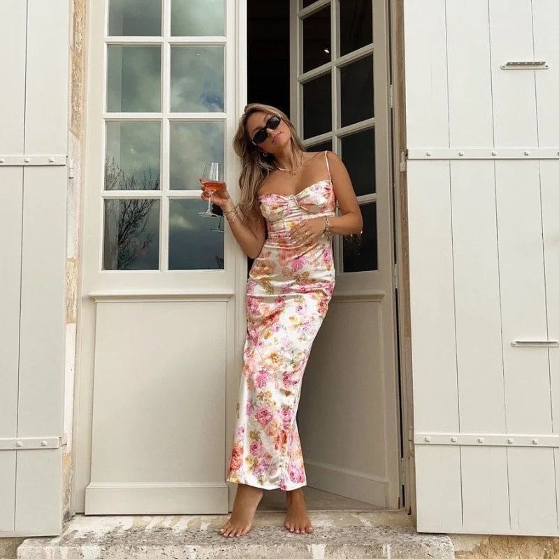 Summer Floral Suspender Split Slim Sleeveless Party Beach Style Spaghetti Strap Dress