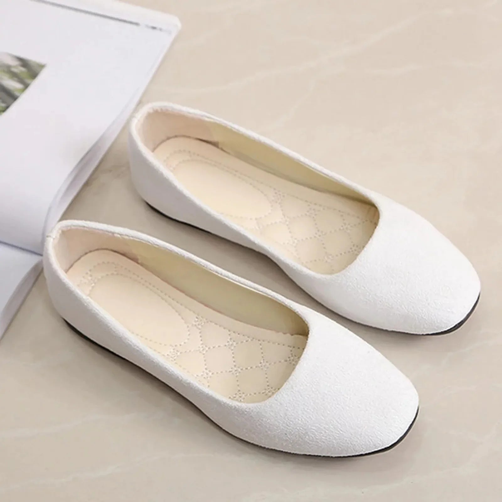 2025 Women Suede Square Flat Heel Shallow Female Shoes Spring Summer