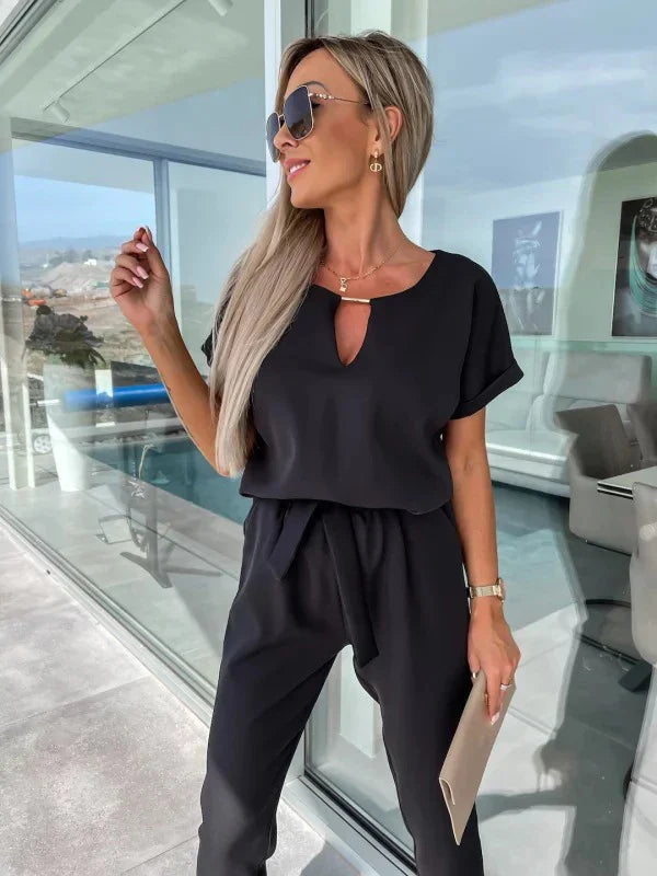 V-Neck Summer Jumpsuit with Pockets