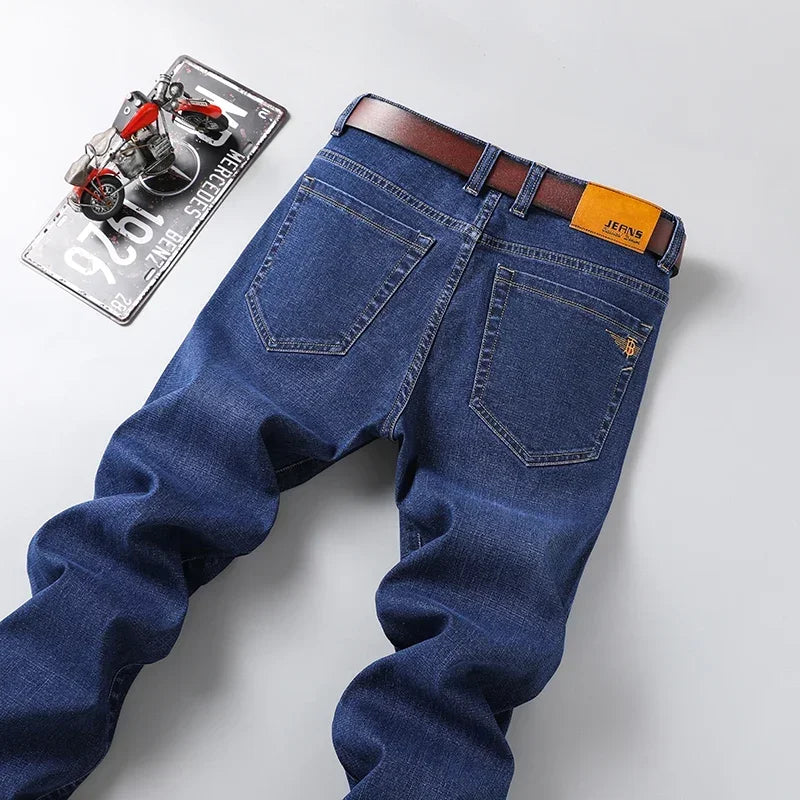 Plus Size 42 44 46 Spring Autumn Men's Fashion Casual Jeans Black Blue