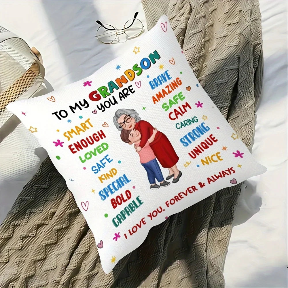 1pc To My Grandson Heartfelt Message Throw Pillow Cover,Suitable for