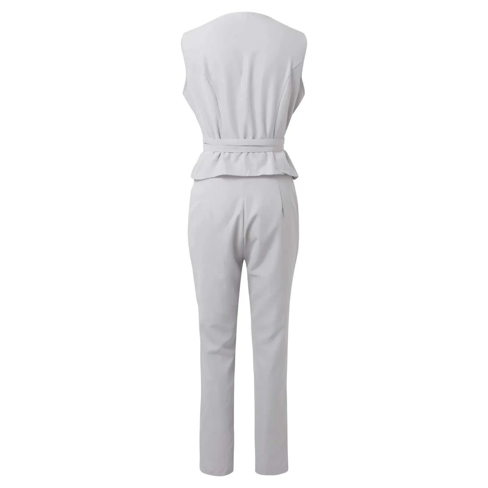 2-Piece Pantsuit Set - V-Neck Top and Trousers