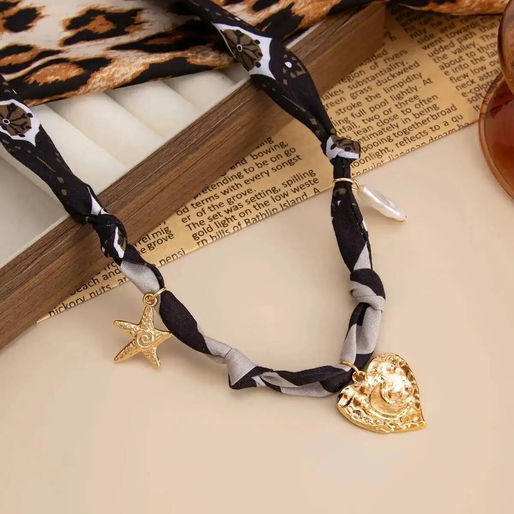 Leopard Print Choker Necklace - Heart Pendant
