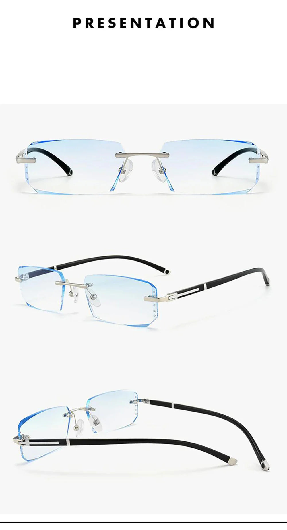 Frameless HD Anti Blue Anti Fatigue Presbyopia Men's Reading Clear Glasses +1.0~+4.0