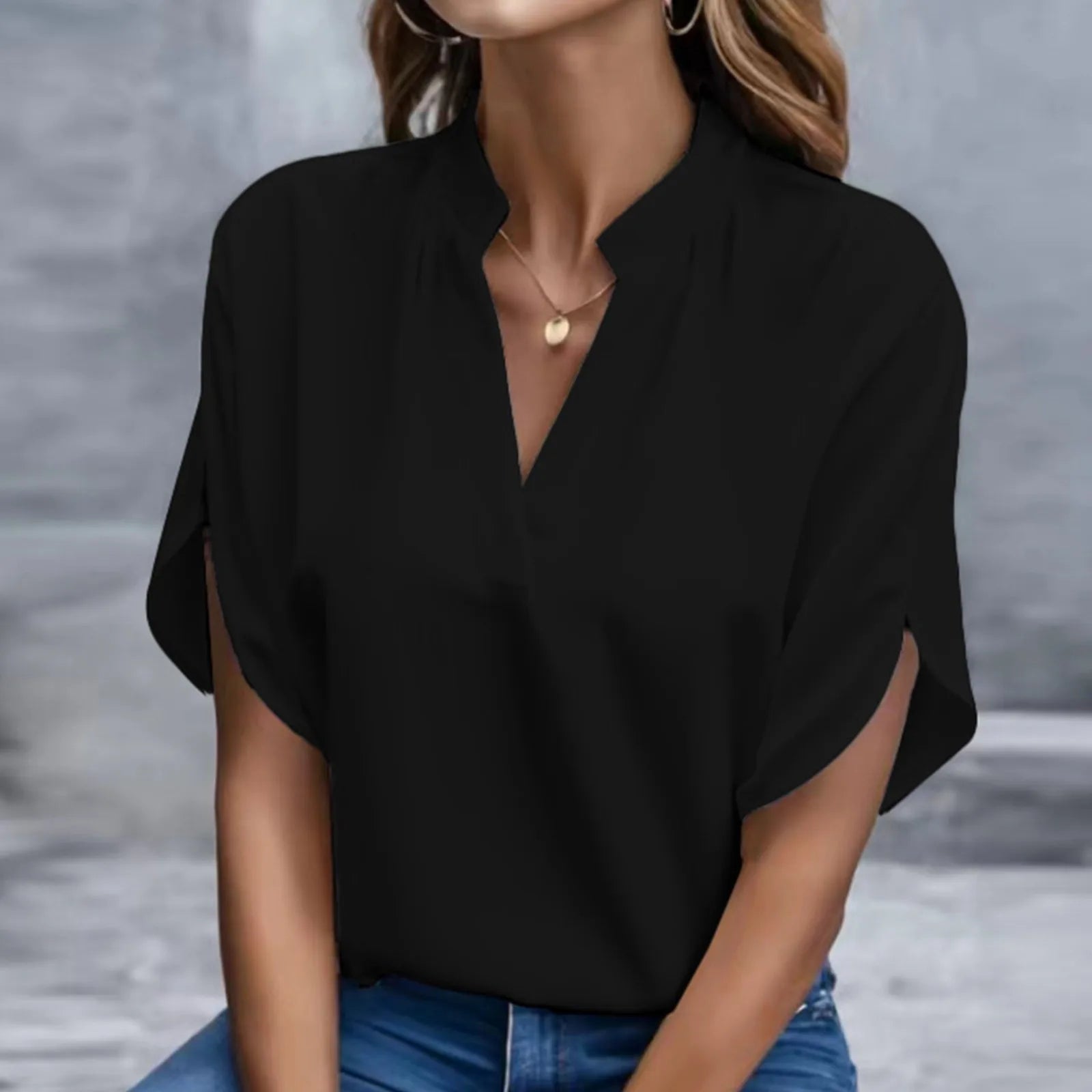Elegant Chiffon Blouse - 3/4 Sleeve Button-Up Shirt for Women
