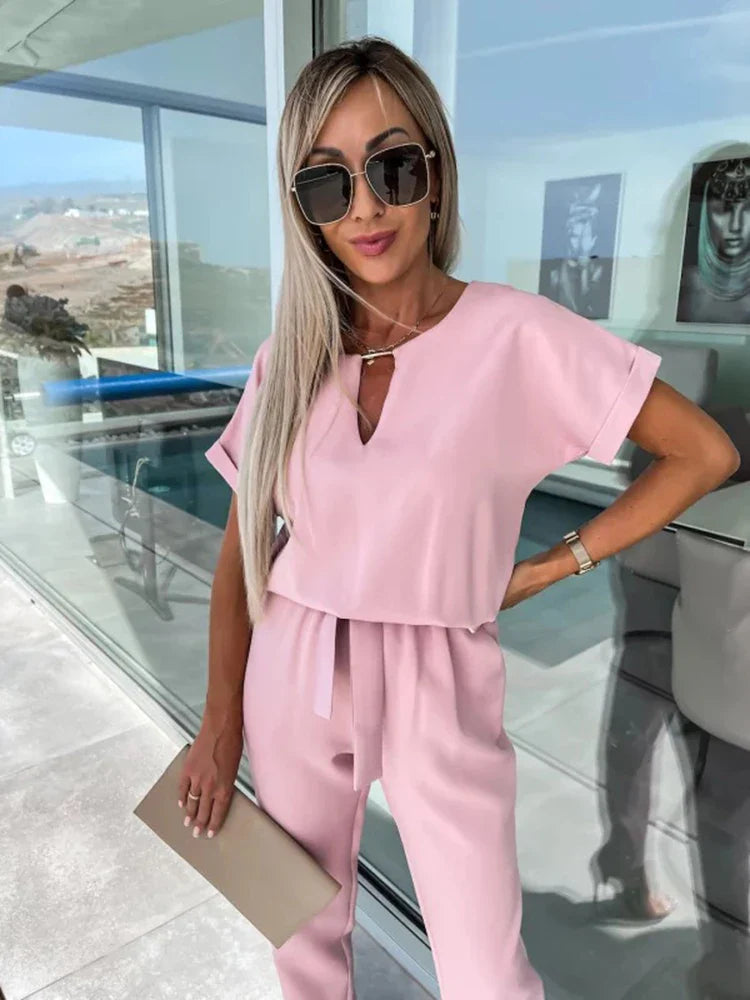 V-Neck Summer Jumpsuit with Pockets