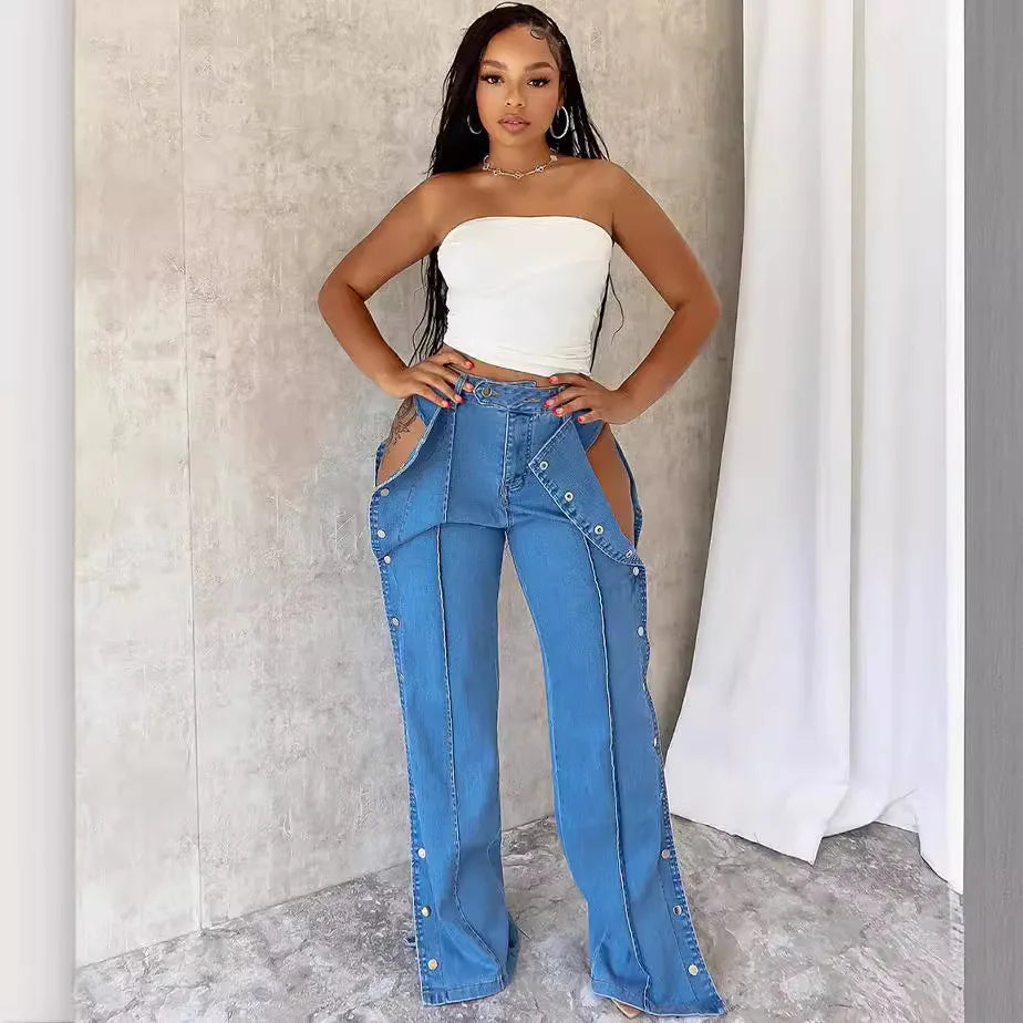 Denim Cargo Wide-Leg Jeans
