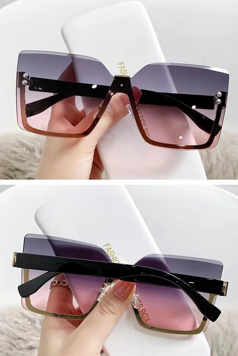 European & American Style Half-frame Metal Anti-UV Slip Sunglasses