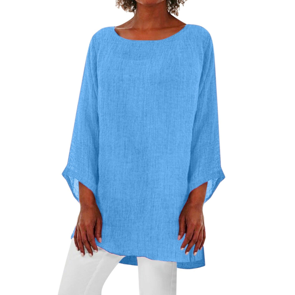 Vintage Cotton Linen Blouse - Casual Long Sleeve Shirt
