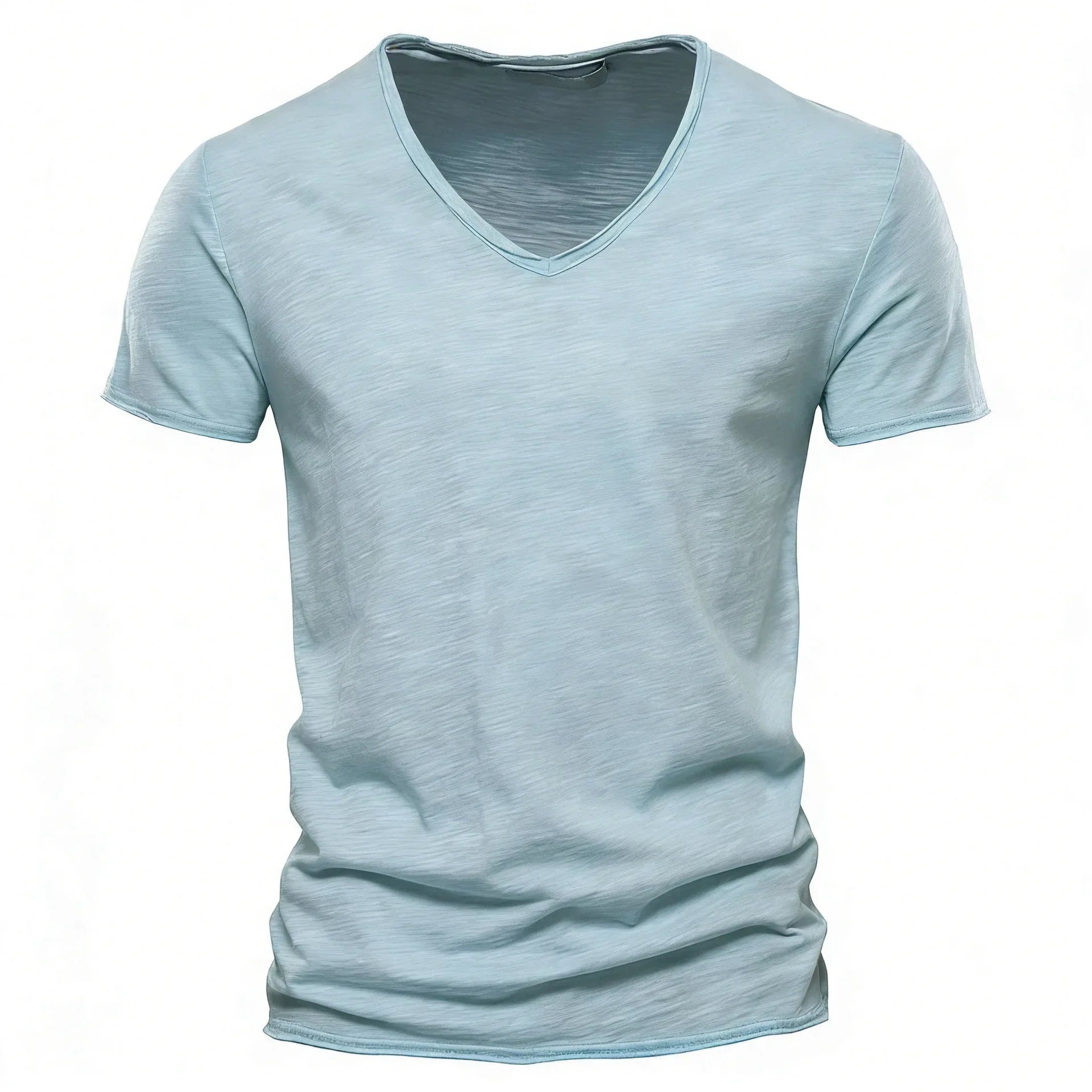 S-5XL 100% Cotton Men's T-Shirts Fashion Design V-neck Casual Slim Fit