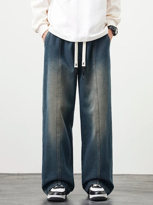 Plus Size M-8XL Baggy Jeans Men's Blue Black Streetwear Elastic Waist