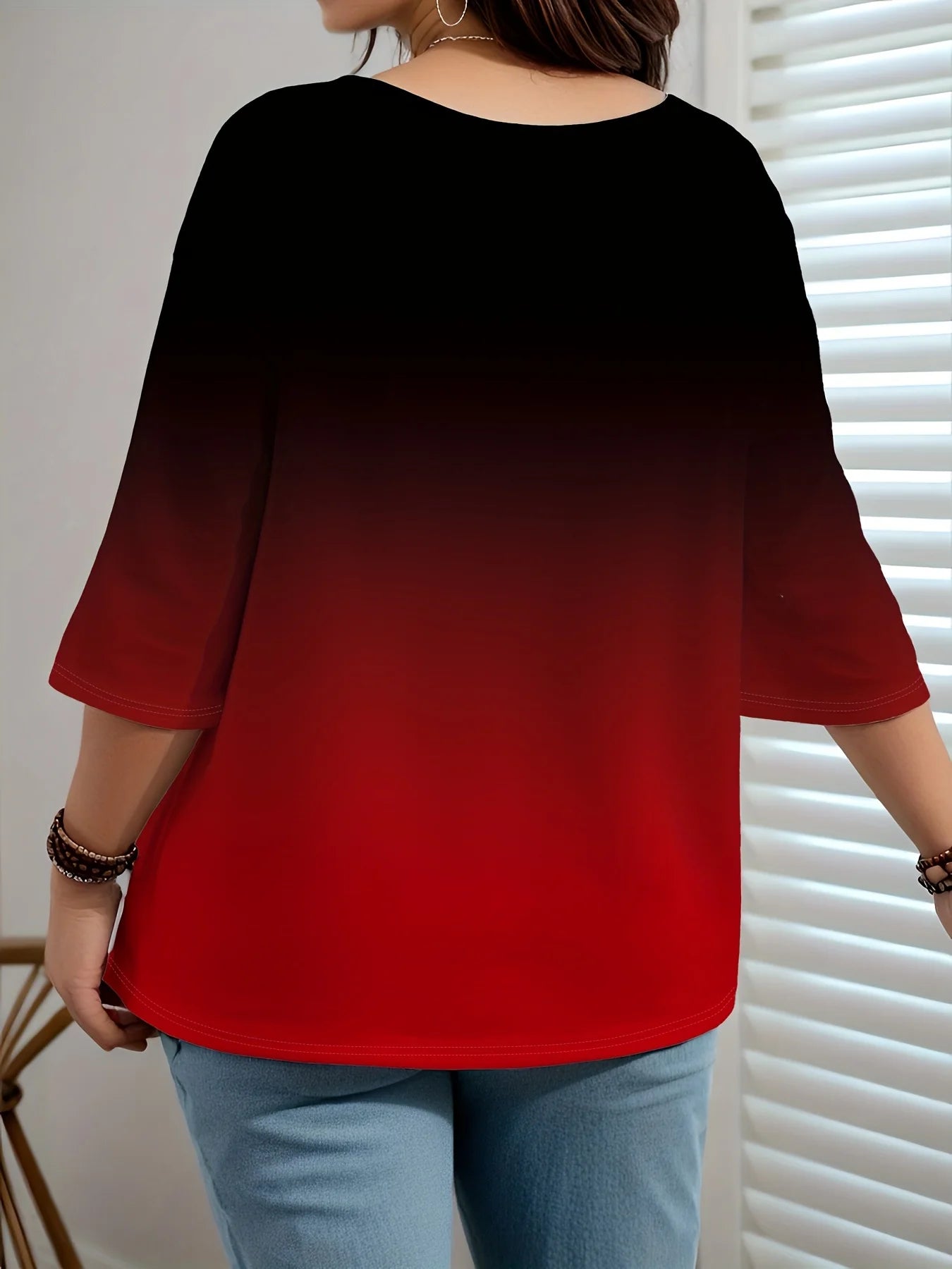 Plus Size Women's Gradient Color T-Shirt - Loose, Elegant, Casual,