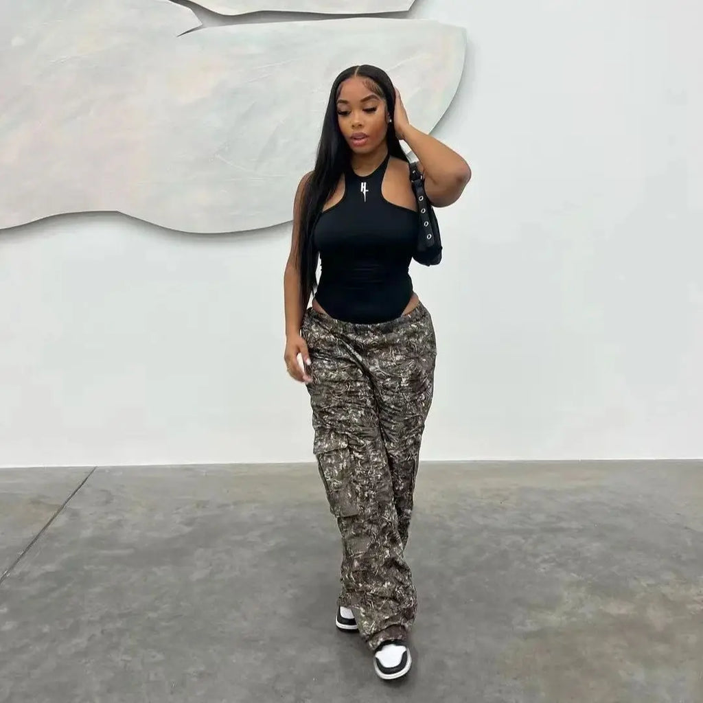 Camouflage Wide Leg Cargo Pants