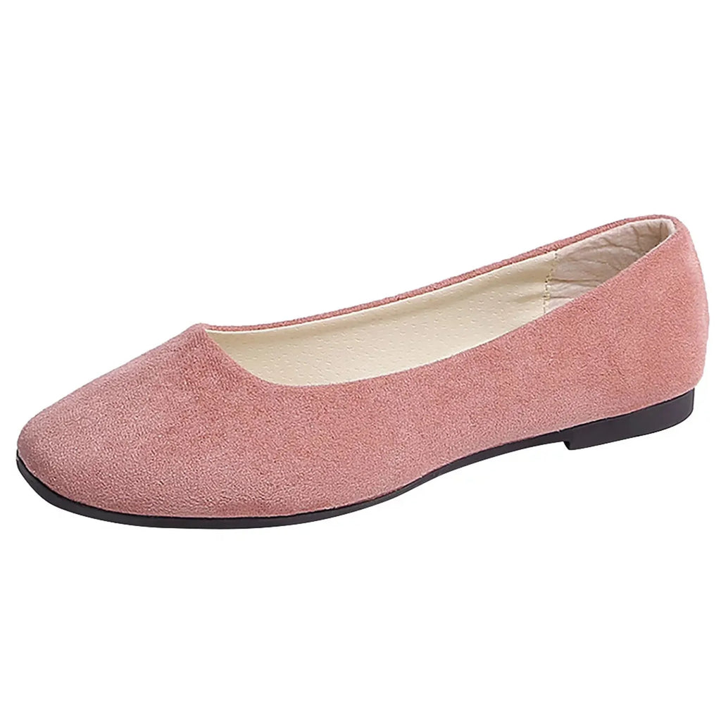 2025 Women Suede Square Flat Heel Shallow Female Shoes Spring Summer