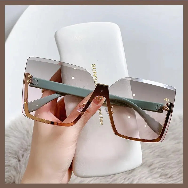 European & American Style Half-frame Metal Anti-UV Slip Sunglasses