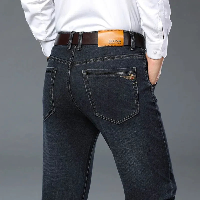 Plus Size 42 44 46 Spring Autumn Men's Fashion Casual Jeans Black Blue