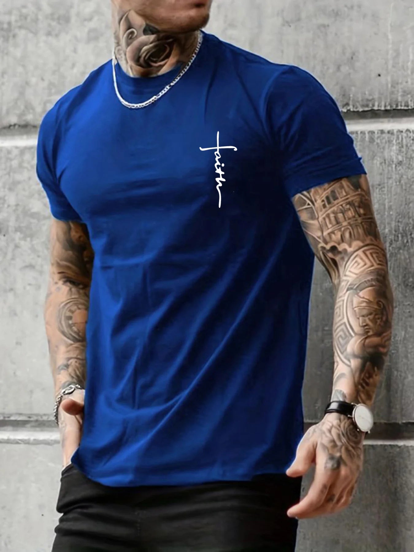 Summer men's 100% pure cotton casual loose fit plus size cross faith