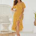 Floral Print Maxi Dress - Boho Chiffon Beach Dress with Split