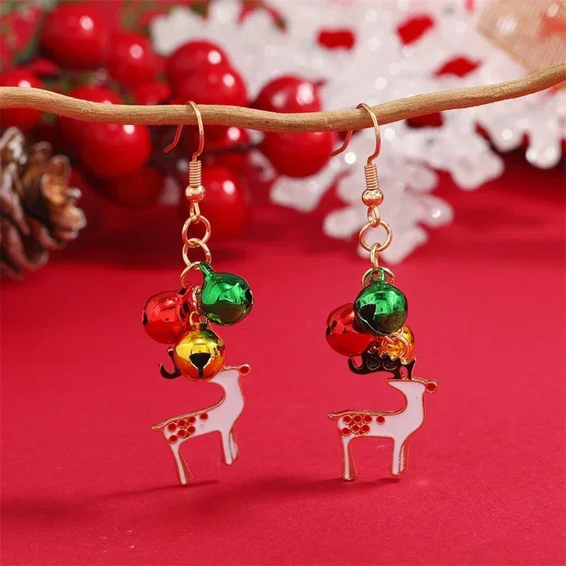 Rinhoo Christmas Circle Round Heart Deer Elk Pendant Earrings Piercing Ear Hook Earring Jewelry for Women