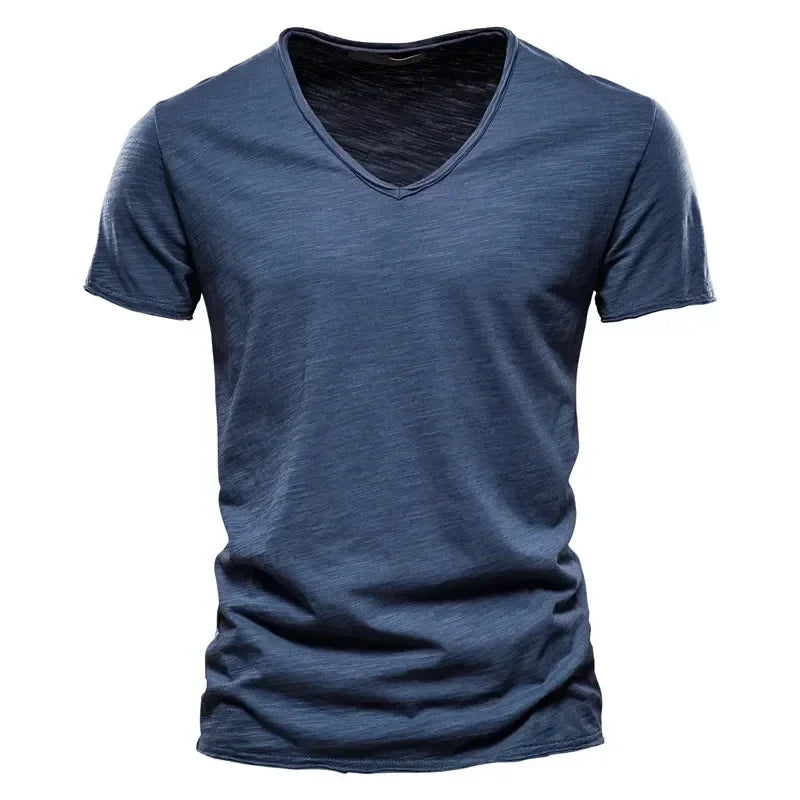 100% Cotton Men T Shirt Tops V Neck Thin Short Sleeve Tees Men Size S-5XL