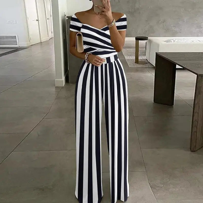 Women's Printed Off-Shoulder High Waist Jumpsuit – Sleeveless Casual One-Piece | 6 Colors