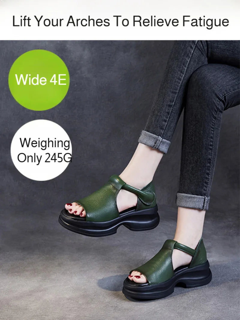 Genuine Leather Roman Sle Thi Heel Soft Bot Retro Fi Mouth Platform