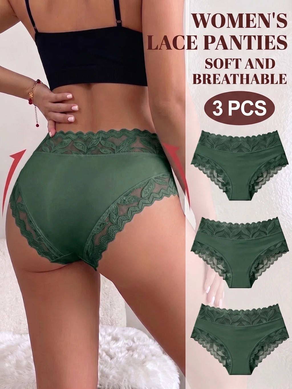 3PCS/Set Women's Sexy Lace Panties High Waist Hollow Out Briefs Breathable Underwear Female Elastic Soft Lingerie XS-XXL