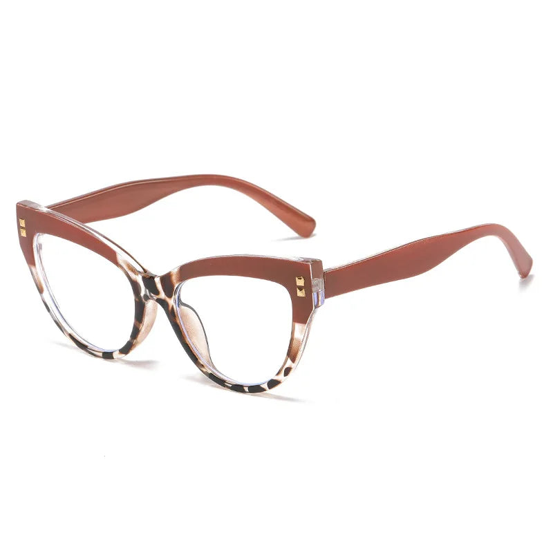 Anti Blue Light Optical Cat Eye Glasses Women Vintage Brand Designer Myopia Prescription Sexy Ladies Rivet Eye Glasses Frame