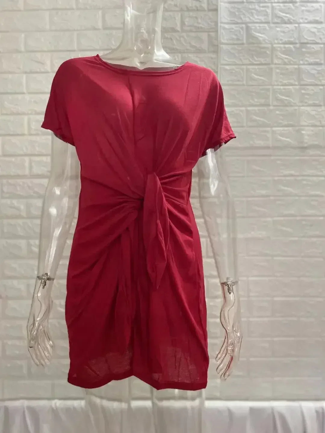 Dress Women Summer O-neck Short Sleeve Asymmetrical Lace Up Waist Solid Color Dresses 2022 Casual Vestidos Dropshipping JQMY9675