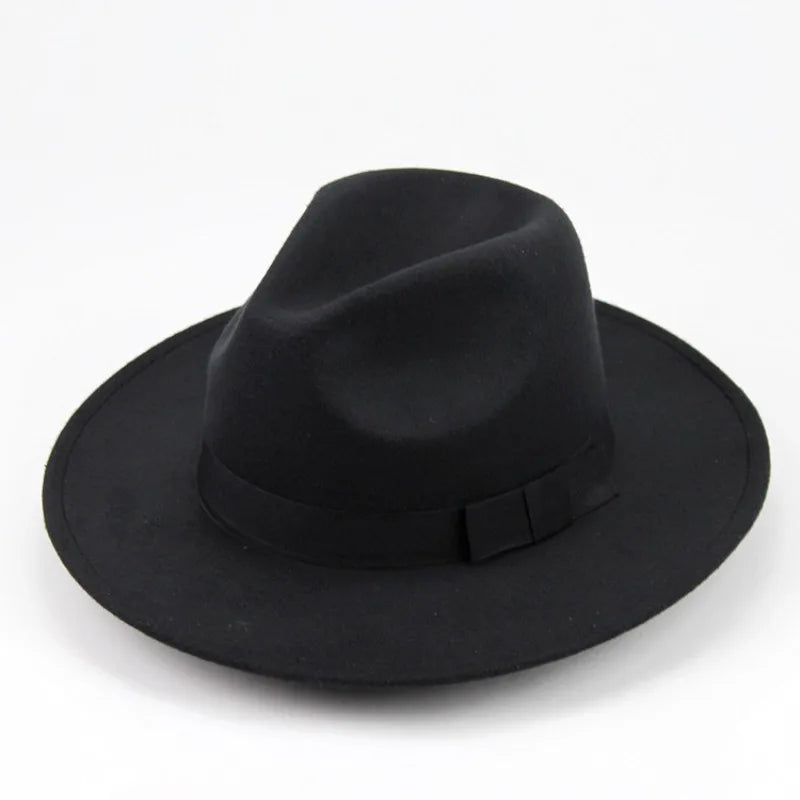 Men Women Vintage Fedora Hat British Style Wool Blend Wide Brim Sun
