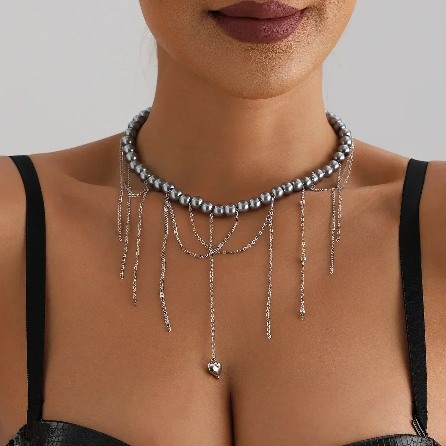 Fashion Heart Beaded Necklace for Women Boho Elegant Irregular Crystal Chain Y2K Choker Exquisite Party Gift Jewelry Accessories