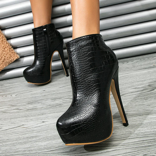Plus Size 35-45 Sexy Crocodile Pattern Women Boots Round Toe Side