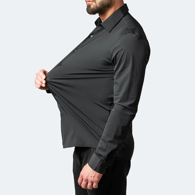 Plus Size 7XL 6XL High Elasticity Seamless Spandex Shirt Men Long
